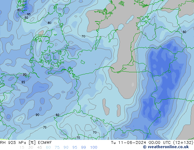 RH 925 hPa ECMWF Ter 11.06.2024 00 UTC