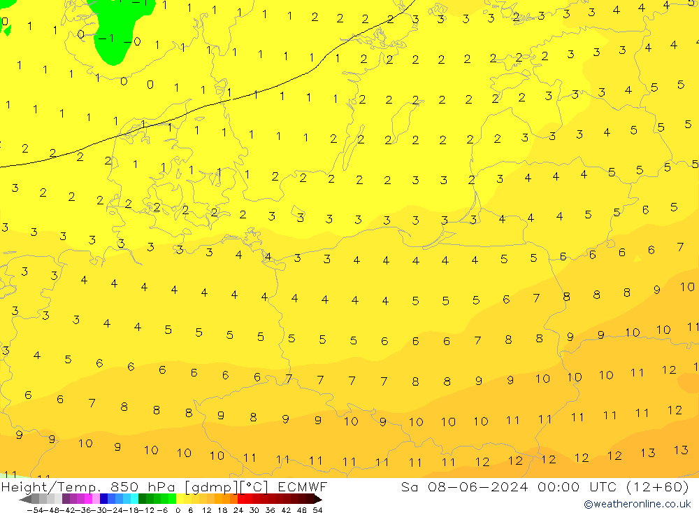 Z500/Yağmur (+YB)/Z850 ECMWF Cts 08.06.2024 00 UTC