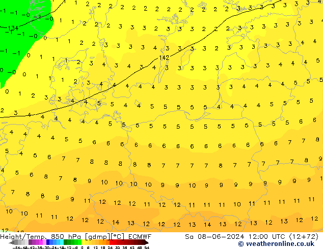 Z500/Rain (+SLP)/Z850 ECMWF Sa 08.06.2024 12 UTC