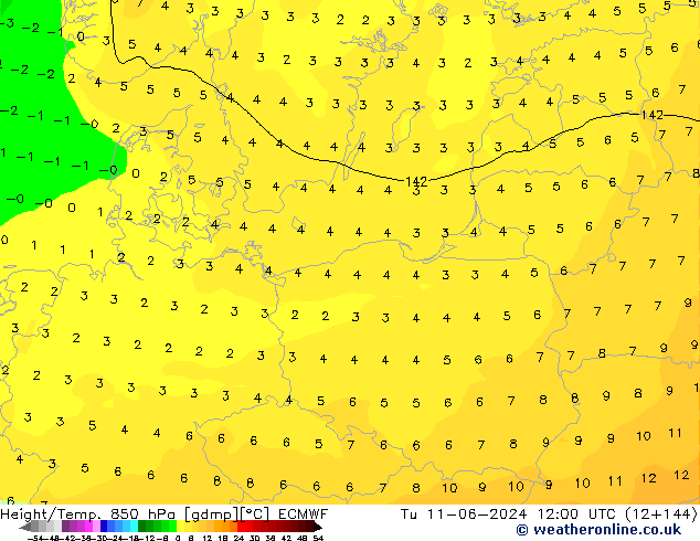 Hoogte/Temp. 850 hPa ECMWF di 11.06.2024 12 UTC