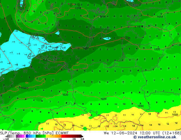 SLP/Temp. 850 hPa ECMWF mié 12.06.2024 12 UTC