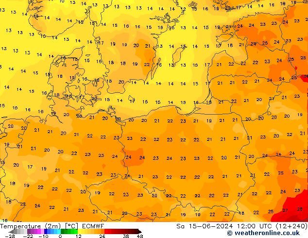 карта температуры ECMWF сб 15.06.2024 12 UTC