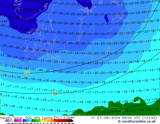 Z500/Rain (+SLP)/Z850 ECMWF ven 07.06.2024 06 UTC