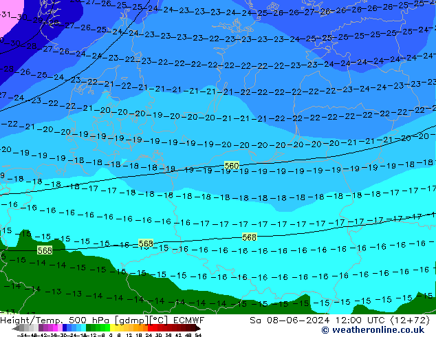 Z500/Rain (+SLP)/Z850 ECMWF Sa 08.06.2024 12 UTC