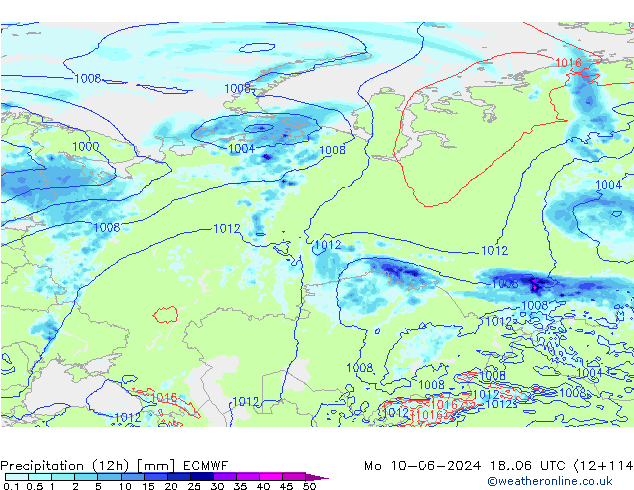 Precipitation (12h) ECMWF Mo 10.06.2024 06 UTC