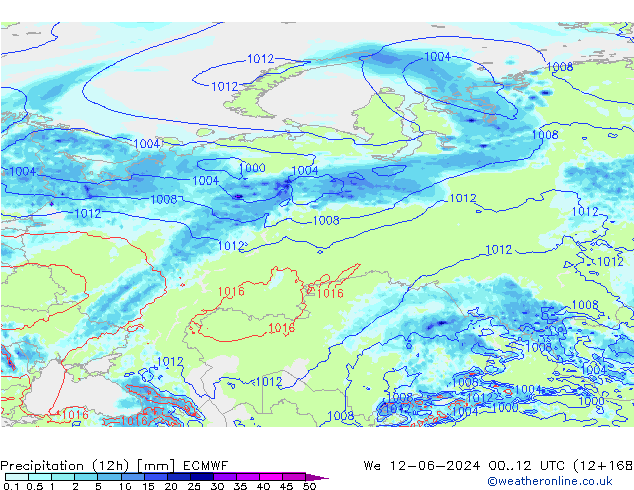 Precipitation (12h) ECMWF St 12.06.2024 12 UTC