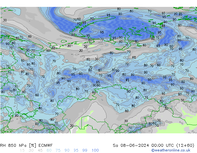 RH 850 hPa ECMWF  08.06.2024 00 UTC