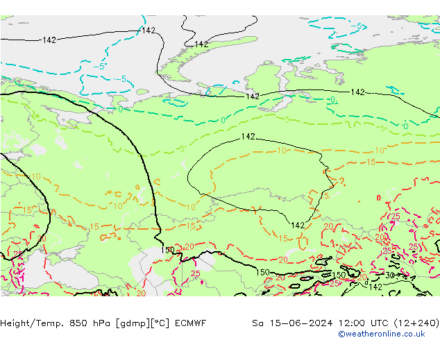 Height/Temp. 850 гПа ECMWF сб 15.06.2024 12 UTC