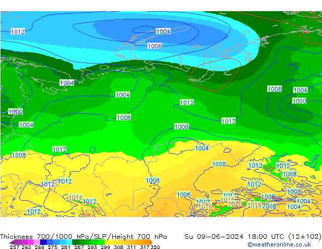 Thck 700-1000 hPa ECMWF Su 09.06.2024 18 UTC