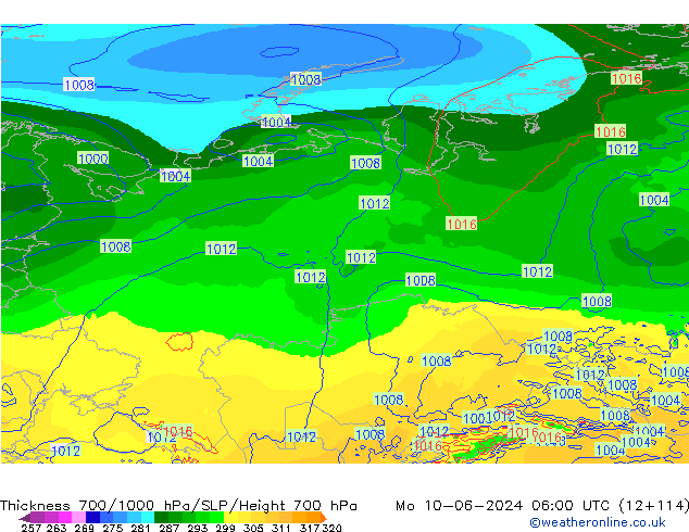 Espesor 700-1000 hPa ECMWF lun 10.06.2024 06 UTC