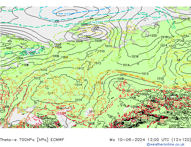 Theta-e 700hPa ECMWF ma 10.06.2024 12 UTC