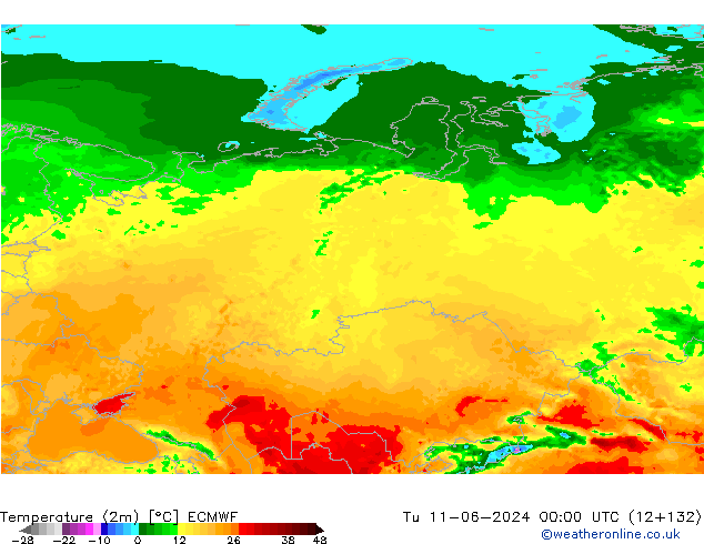 карта температуры ECMWF вт 11.06.2024 00 UTC