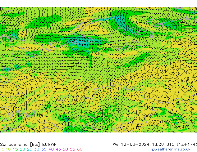 Viento 10 m ECMWF mié 12.06.2024 18 UTC