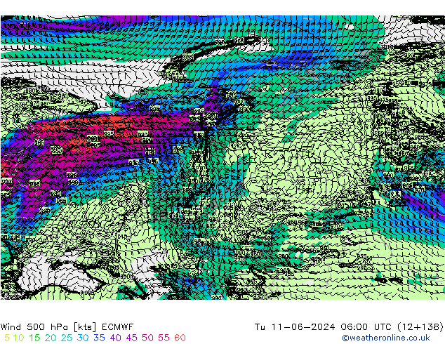 Vent 500 hPa ECMWF mar 11.06.2024 06 UTC