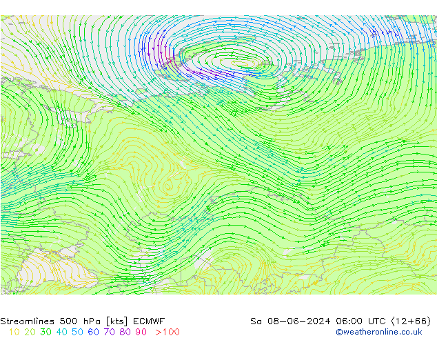 Streamlines 500 hPa ECMWF Sa 08.06.2024 06 UTC