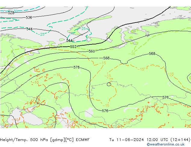 Z500/Regen(+SLP)/Z850 ECMWF di 11.06.2024 12 UTC