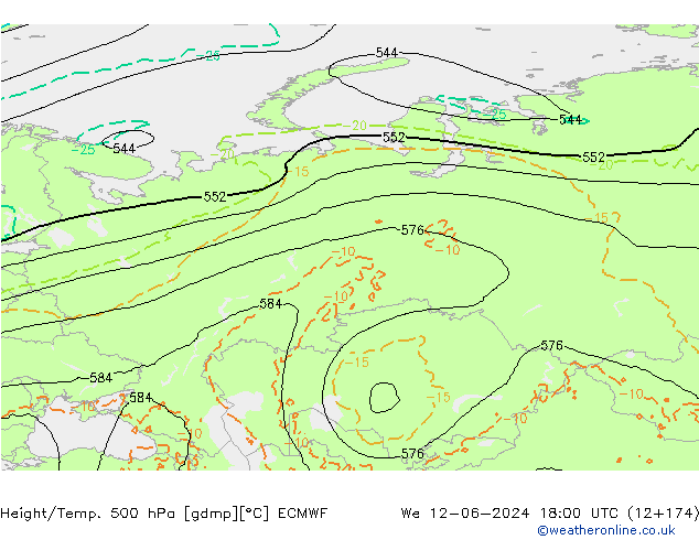 Height/Temp. 500 hPa ECMWF We 12.06.2024 18 UTC