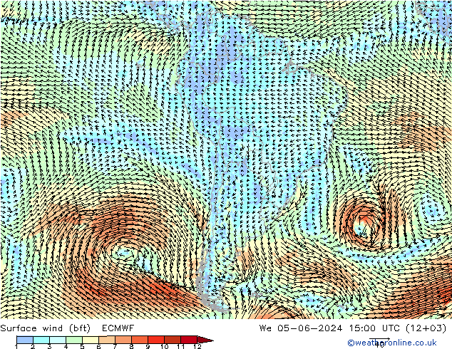 Surface wind (bft) ECMWF St 05.06.2024 15 UTC