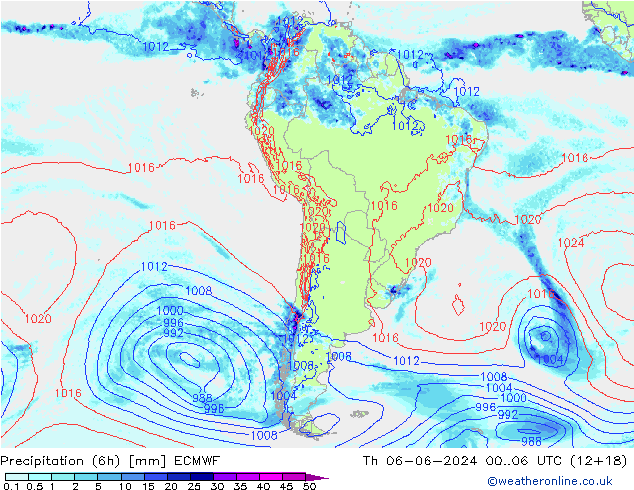 Z500/Rain (+SLP)/Z850 ECMWF Qui 06.06.2024 06 UTC