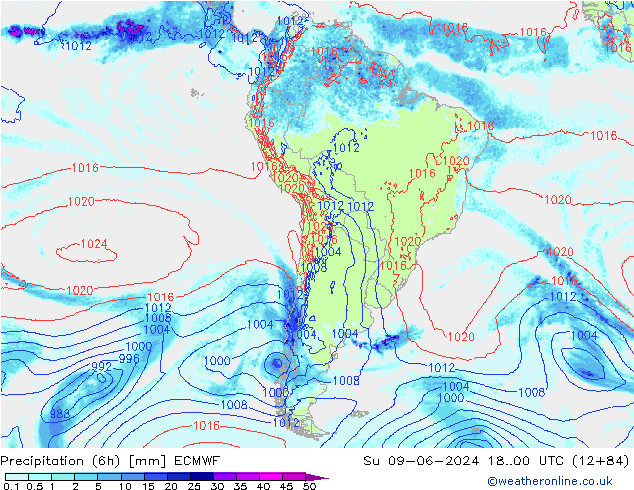 Z500/Rain (+SLP)/Z850 ECMWF Вс 09.06.2024 00 UTC