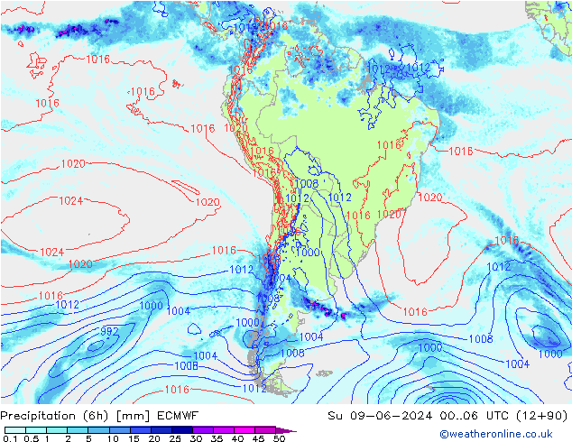 Z500/Rain (+SLP)/Z850 ECMWF Su 09.06.2024 06 UTC