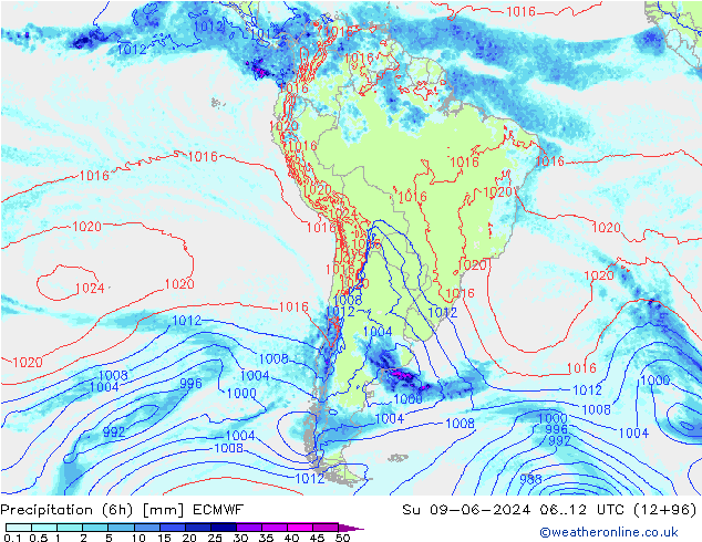 Z500/Rain (+SLP)/Z850 ECMWF Su 09.06.2024 12 UTC