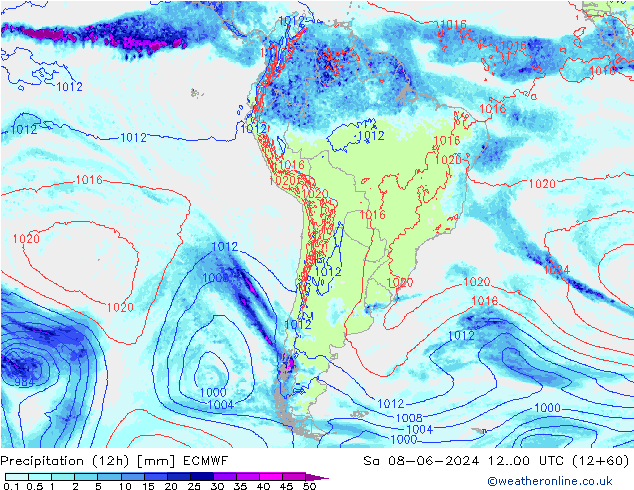 Precipitation (12h) ECMWF Sa 08.06.2024 00 UTC