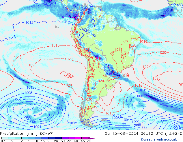 Niederschlag ECMWF Sa 15.06.2024 12 UTC