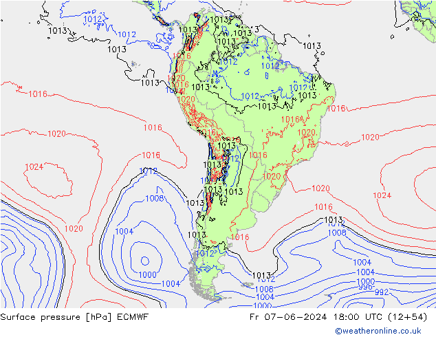 Atmosférický tlak ECMWF Pá 07.06.2024 18 UTC