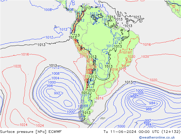 Presión superficial ECMWF mar 11.06.2024 00 UTC