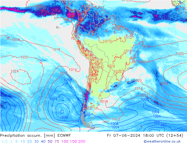 Precipitation accum. ECMWF ven 07.06.2024 18 UTC