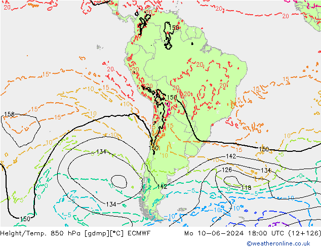 Height/Temp. 850 гПа ECMWF пн 10.06.2024 18 UTC