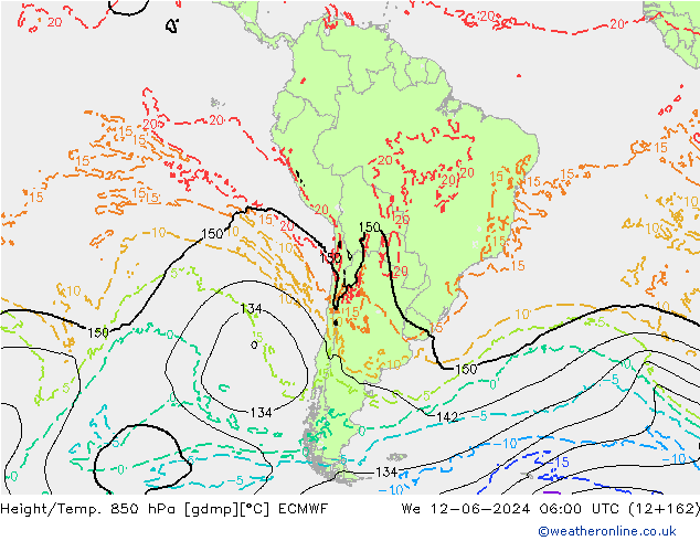 Z500/Yağmur (+YB)/Z850 ECMWF Çar 12.06.2024 06 UTC