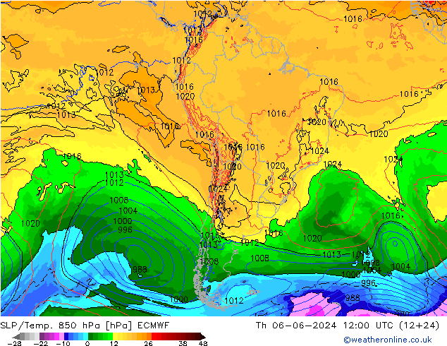 SLP/Temp. 850 hPa ECMWF do 06.06.2024 12 UTC