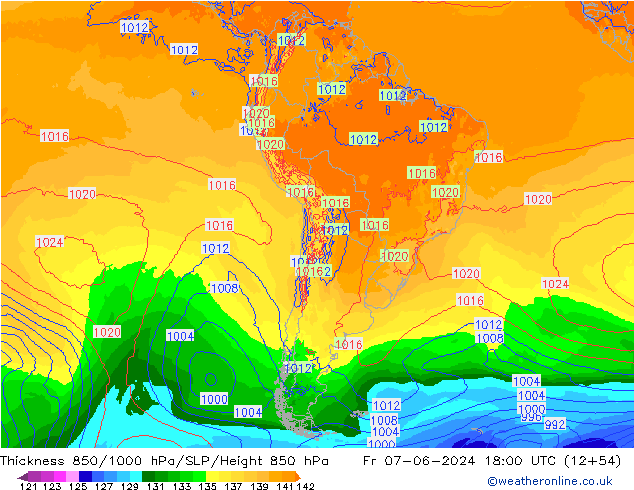 Dikte 850-1000 hPa ECMWF vr 07.06.2024 18 UTC