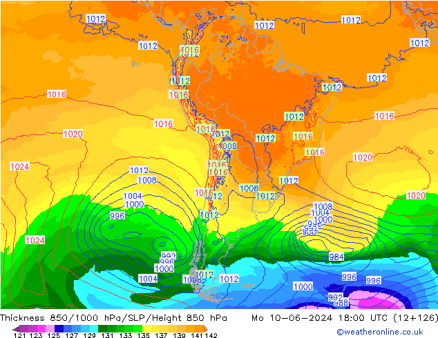 Thck 850-1000 гПа ECMWF пн 10.06.2024 18 UTC