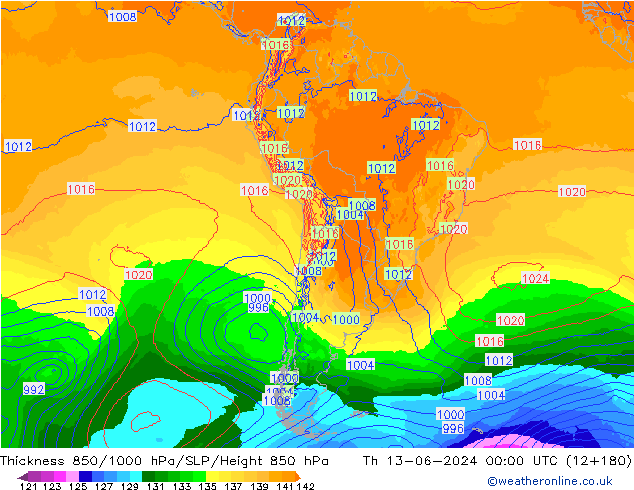 Thck 850-1000 hPa ECMWF jeu 13.06.2024 00 UTC