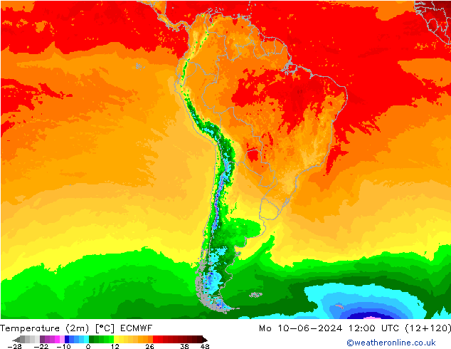 карта температуры ECMWF пн 10.06.2024 12 UTC