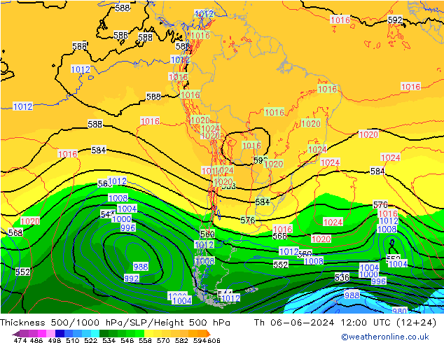 Thck 500-1000гПа ECMWF чт 06.06.2024 12 UTC