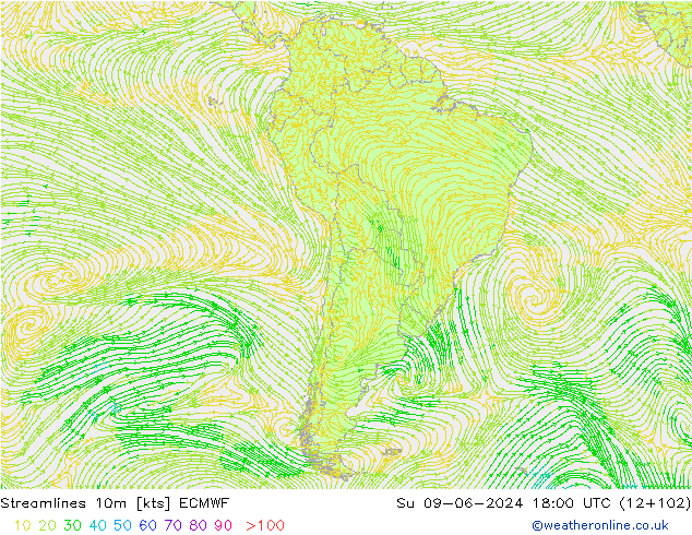 Rüzgar 10m ECMWF Paz 09.06.2024 18 UTC