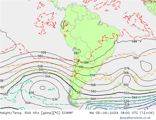 Height/Temp. 500 hPa ECMWF mer 05.06.2024 18 UTC