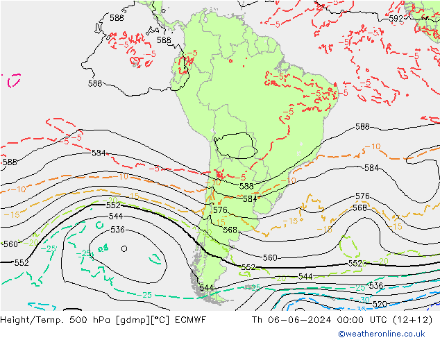 Hoogte/Temp. 500 hPa ECMWF do 06.06.2024 00 UTC