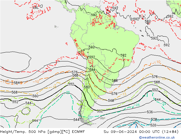 Z500/Rain (+SLP)/Z850 ECMWF Вс 09.06.2024 00 UTC