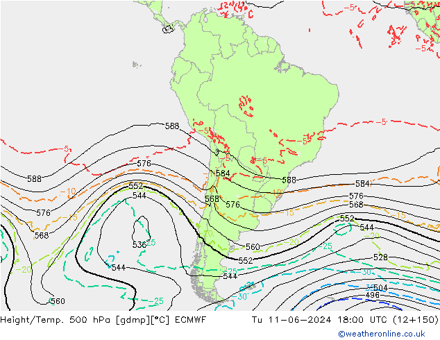 Hoogte/Temp. 500 hPa ECMWF di 11.06.2024 18 UTC