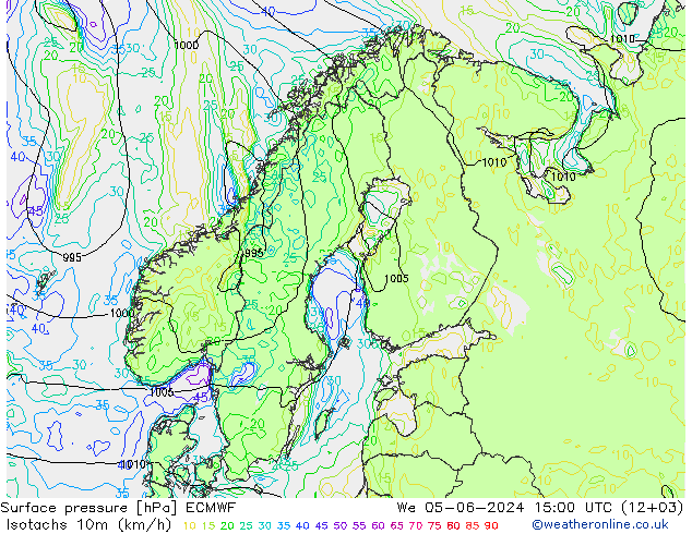 Eşrüzgar Hızları (km/sa) ECMWF Çar 05.06.2024 15 UTC