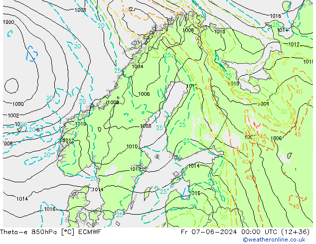 Theta-e 850hPa ECMWF Sex 07.06.2024 00 UTC