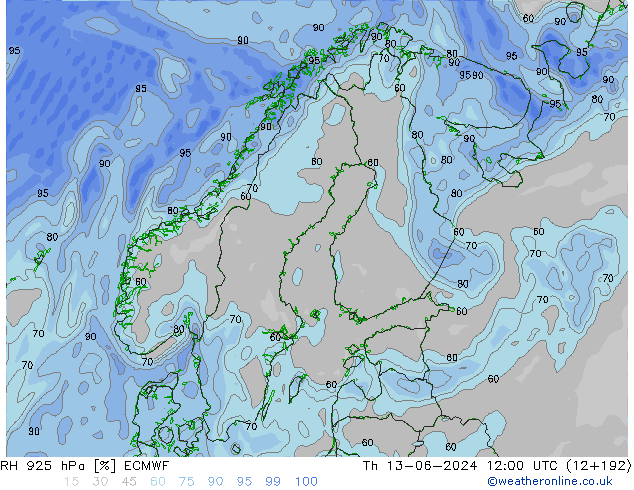 RH 925 hPa ECMWF Do 13.06.2024 12 UTC