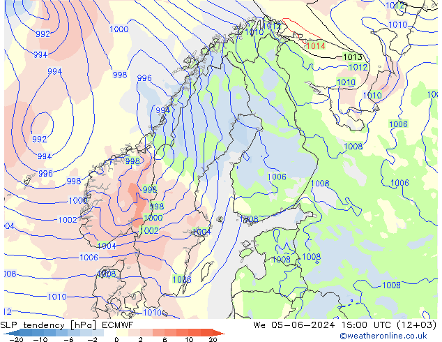 SLP tendency ECMWF We 05.06.2024 15 UTC