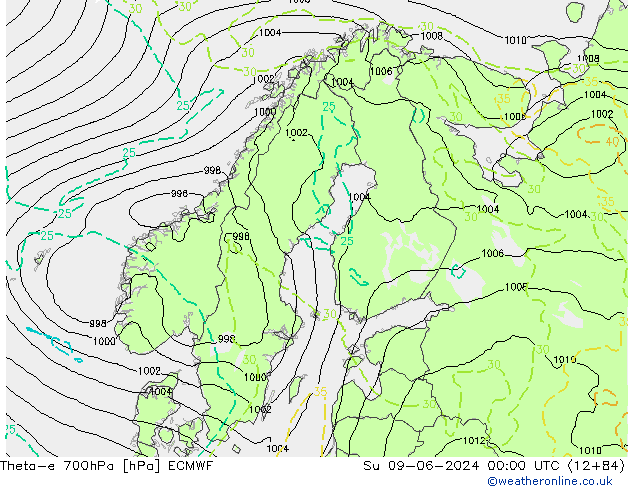 Theta-e 700hPa ECMWF dim 09.06.2024 00 UTC