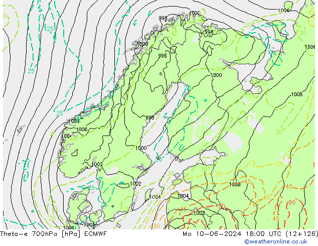 Theta-e 700hPa ECMWF Mo 10.06.2024 18 UTC